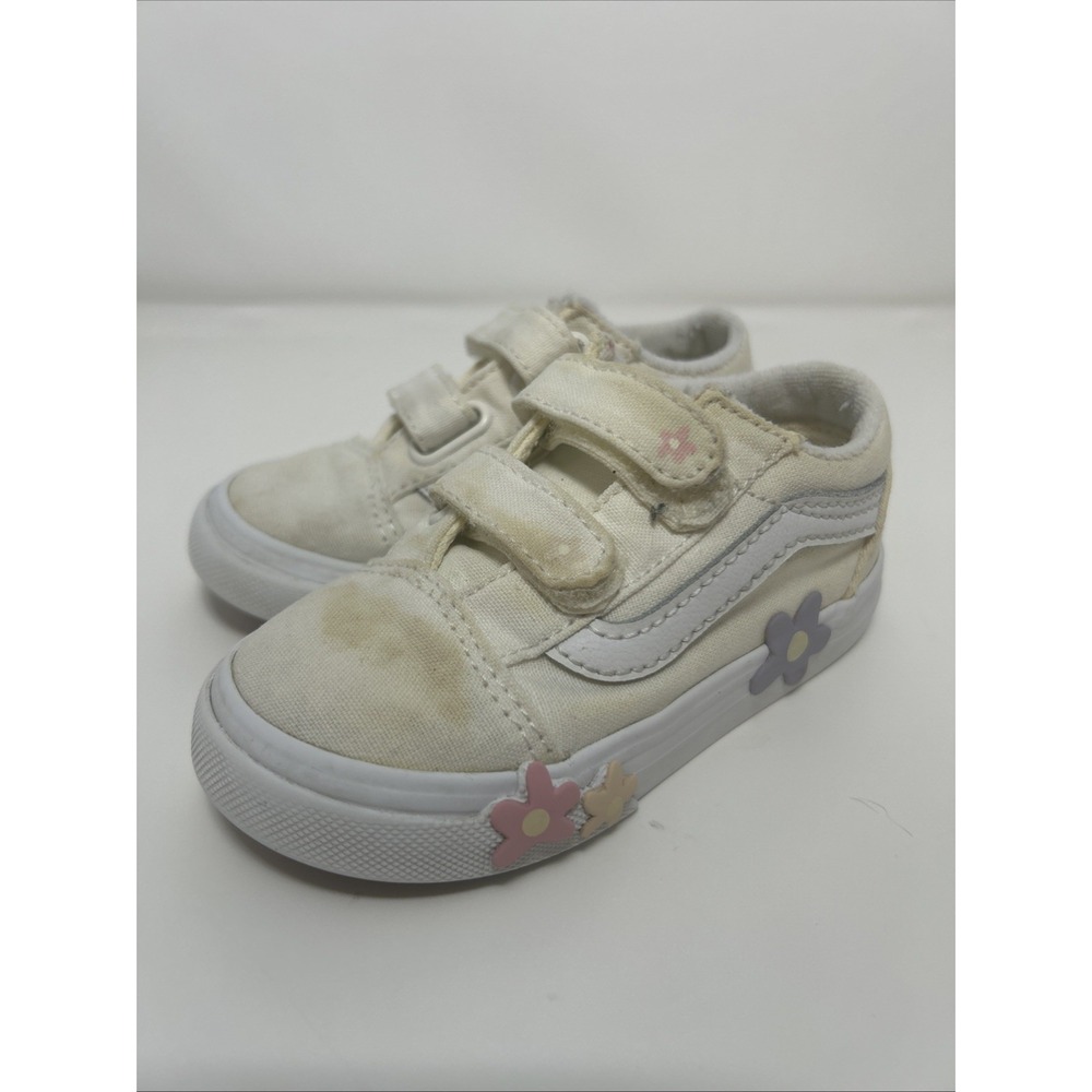 Vans Kids Old Skool V Flower Skate Shoes Toddler Size 7 Yellow/White Floral